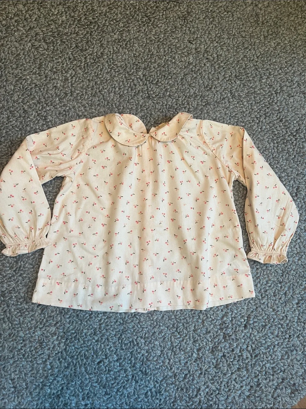 Bonpoint Cream Long-Sleeve Top with Pink Floral Print